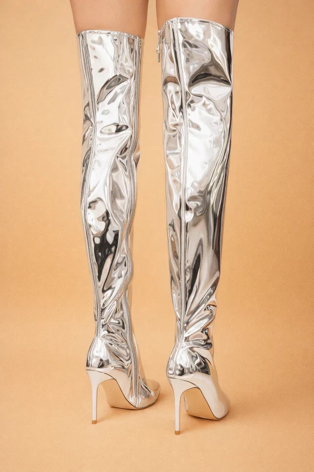 Women's Patent Knee-High Stiletto Heel Boots