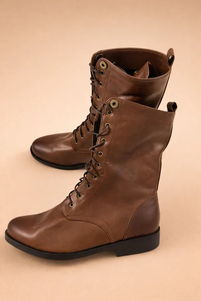 Women's Lace-Up Combat Boots with Low Heels