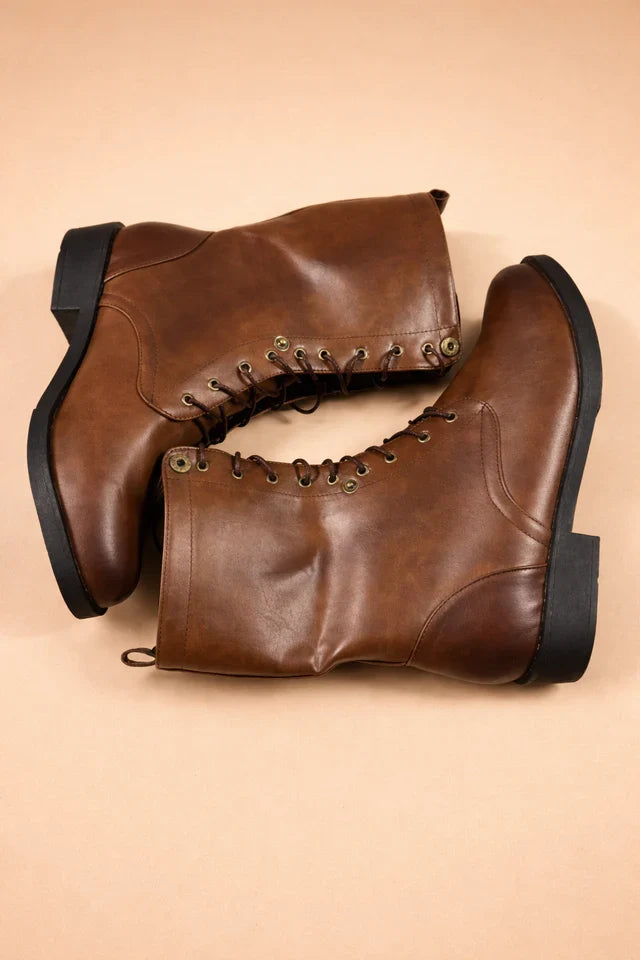 Women's Lace-Up Combat Boots with Low Heels